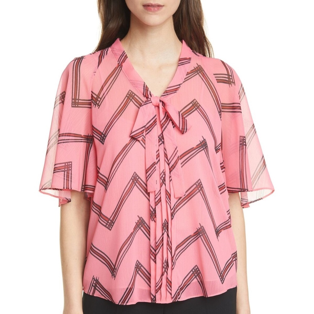 Emporio Armani Womens Pink Pleated Lining Chevron Flutter Sleeve Blouse Size 38